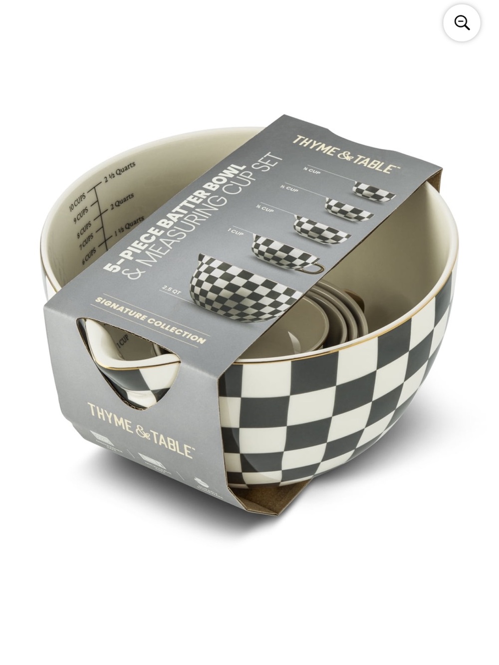 Thyme & Table 5-Piece Ceramic Mixing Bowl and Measuring Set - Checkered print